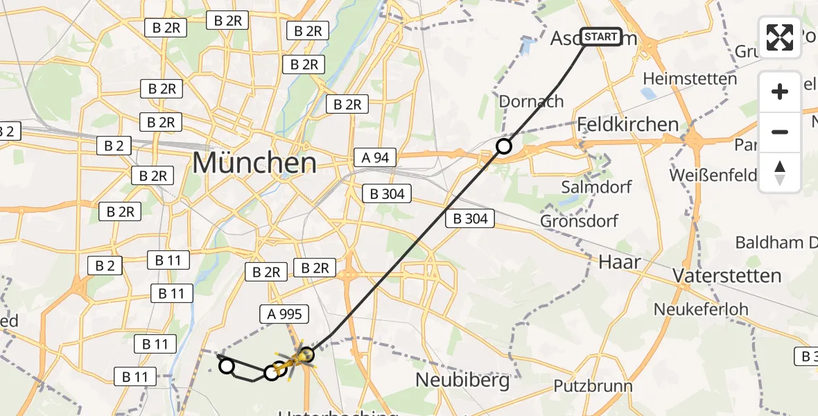 Flugroute Rettungshubschrauber Aschheim - Perlacher Forst, 19 Juni 2026, 10:43