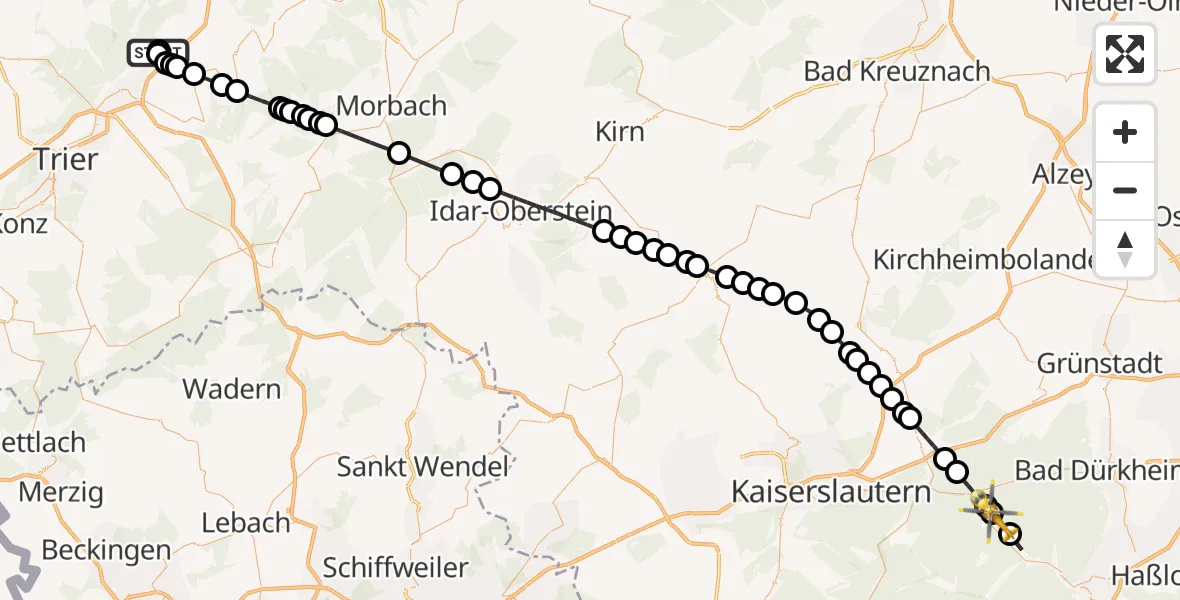 Flugroute Rettungshubschrauber Föhren - Bad Dürkheim, 19 Juni 2026, 10:43