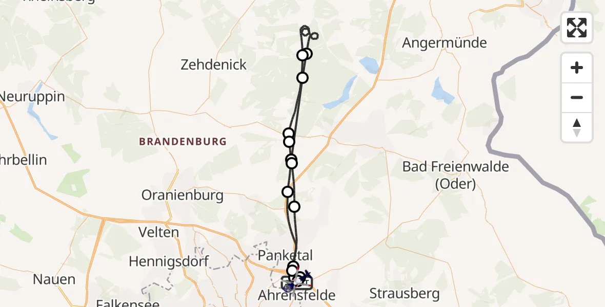 Flugroute Polizeihubschrauber Ahrensfelde Hubschrauberlandeplatz - Ahrensfelde Hubschrauberlandeplatz, 19 Juni 2026, 11:22
