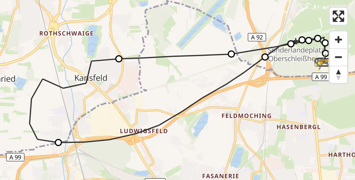 Flugroute Rettungshubschrauber Oberschleißheim - Oberschleißheim, 19 Juni 2026, 11:23