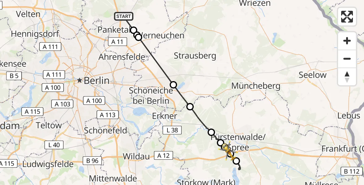 Flugroute Rettungshubschrauber Bernau bei Berlin - Rauen, 19 Juni 2026, 11:24
