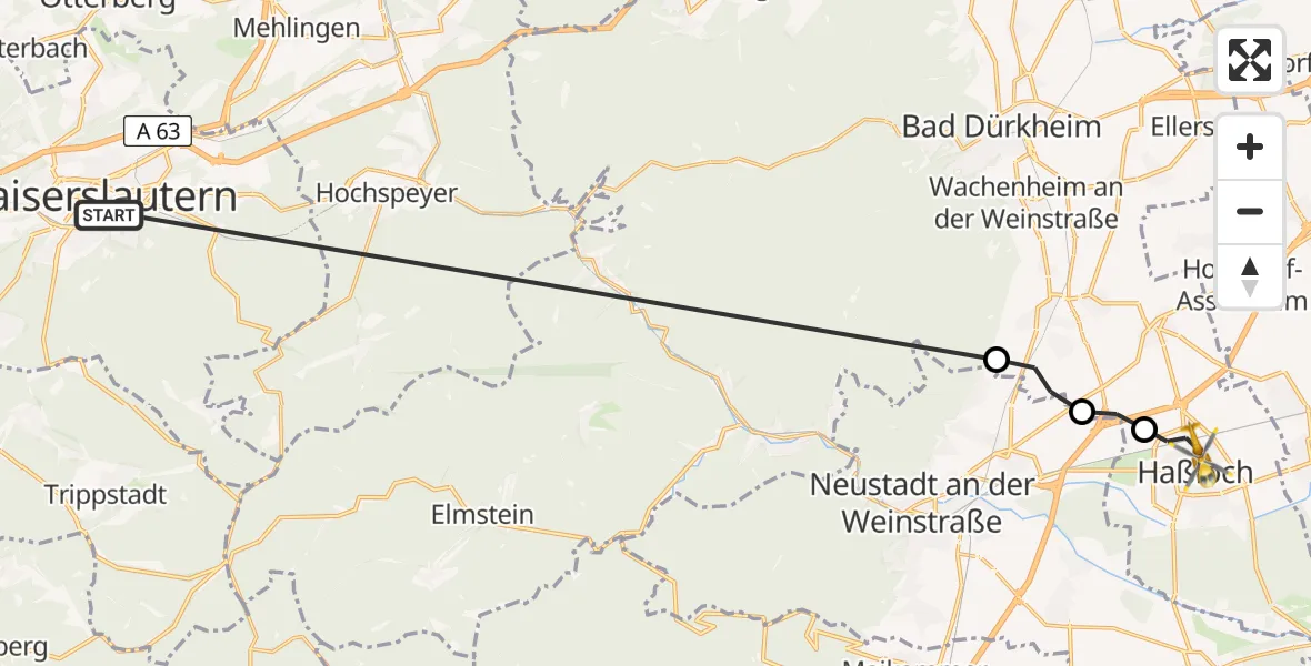 Flugroute Rettungshubschrauber Kaiserslautern - Haßloch, 19 Juni 2026, 11:26