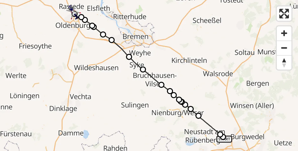 Flugroute Polizeihubschrauber Langenhagen - Rastede, 19 Juni 2026, 11:33