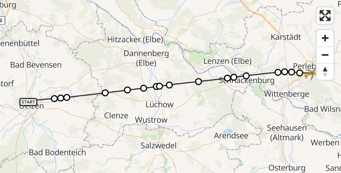 Flugroute Rettungshubschrauber Uelzen - Perleberg, 19 Juni 2026, 11:44