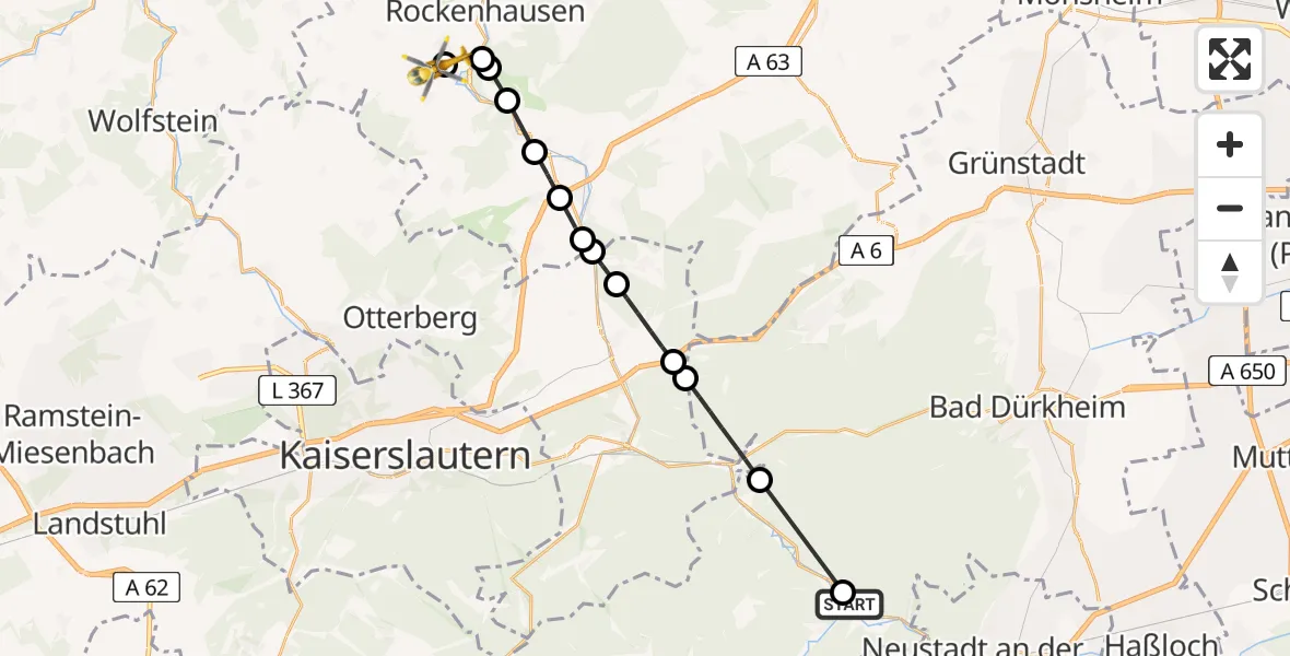Flugroute Rettungshubschrauber Deidesheim - Imsweiler UL, 19 Juni 2026, 11:46