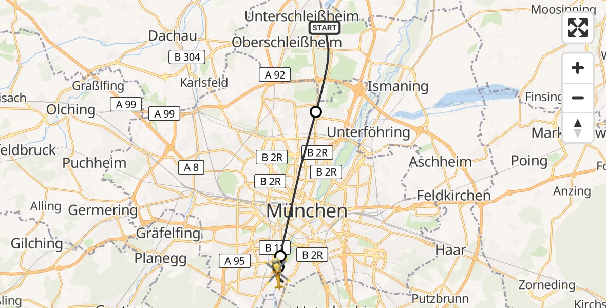 Flugroute Rettungshubschrauber Oberschleißheim - München, 19 Juni 2026, 11:51