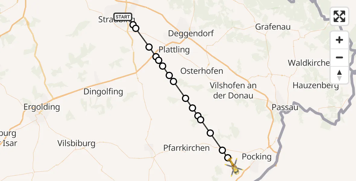 Flugroute Rettungshubschrauber Straubing - Rotthalmünster, 19 Juni 2026, 12:00