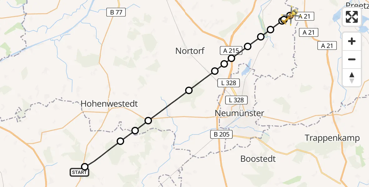 Flugroute Rettungshubschrauber Itzehoe Hungriger Wolf Flugplatz - Schönhorst, 19 Juni 2026, 12:05