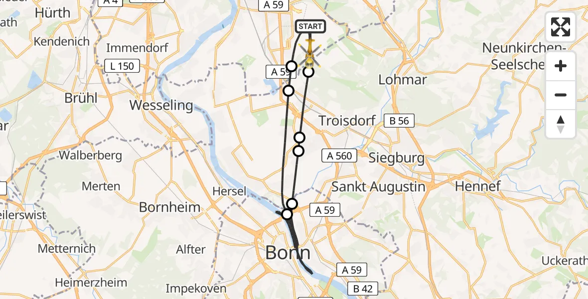 Flugroute Rettungshubschrauber Köln Bonn Flughafen - Köln Bonn Flughafen, 19 Juni 2026, 12:08