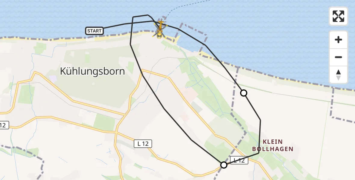 Flugroute Ambulanzhubschrauber Kühlungsborn - Kühlungsborn, 19 Juni 2026, 12:22