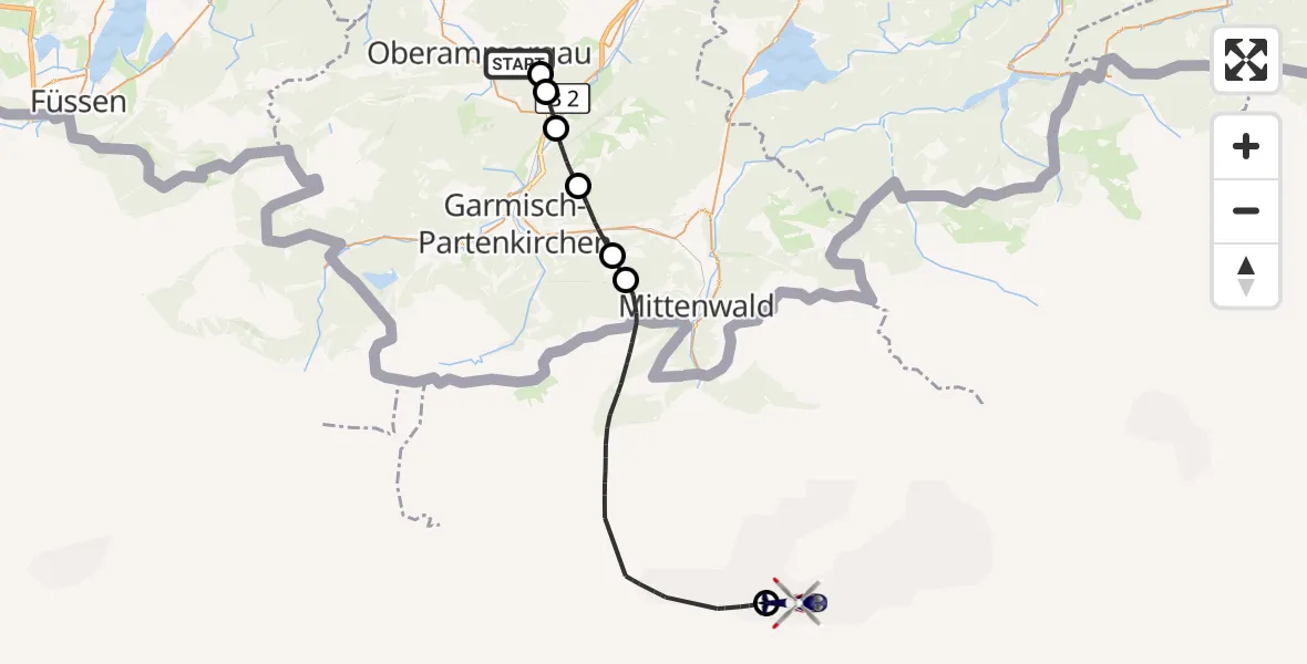 Flugroute Polizeihubschrauber Oberammergau - Innsbruck Air Rescue Center ÖAMTC Heliport, 19 Juni 2026, 12:22