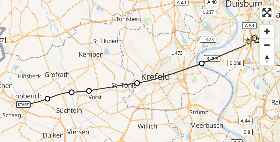 Flugroute Rettungshubschrauber Nettetal - Duisburg, 19 Juni 2026, 12:23