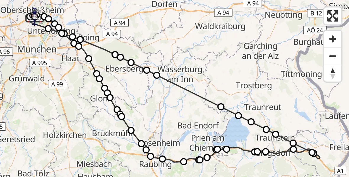 Flugroute Polizeihubschrauber Oberschleißheim - Oberschleißheim, 19 Juni 2026, 12:27