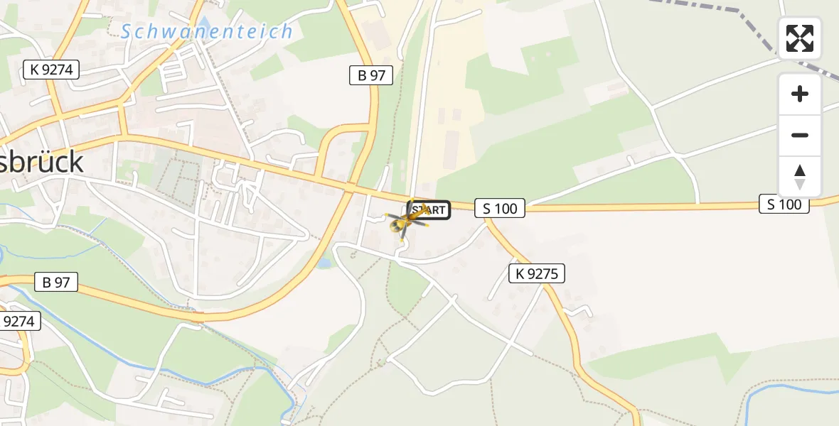 Flugroute Rettungshubschrauber Königsbrück - Königsbrück, 19 Juni 2026, 12:40