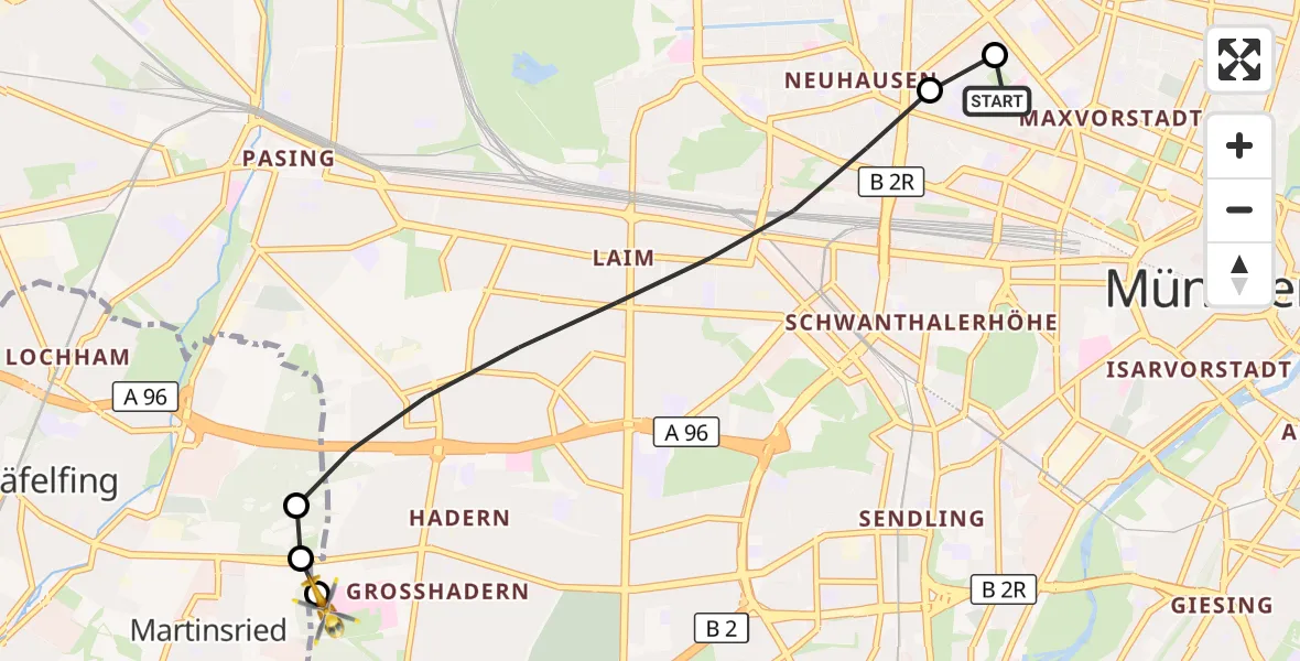 Flugroute Rettungshubschrauber Deutsches Herzzentrum München - DRF Air Rescue München Hubschrauberlandeplatz, 19 Juni 2026, 12:50