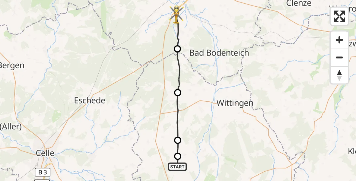 Flugroute Rettungshubschrauber Wesendorf - Uelzen, 19 Juni 2026, 12:52