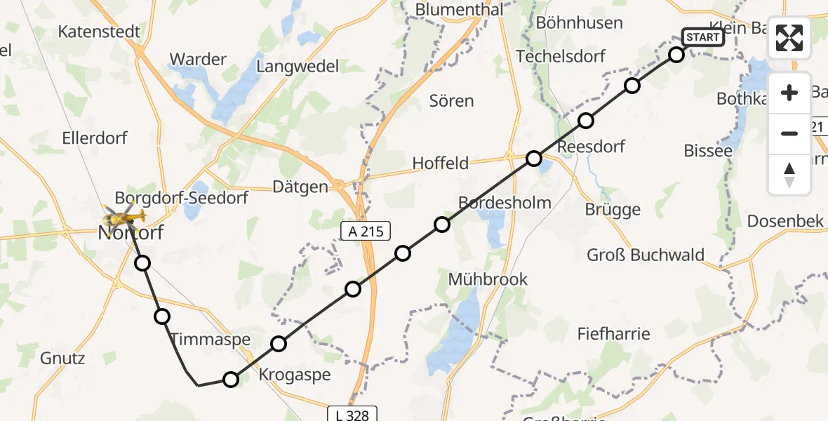Flugroute Rettungshubschrauber Schönhorst - Nortorf, 19 Juni 2026, 12:54