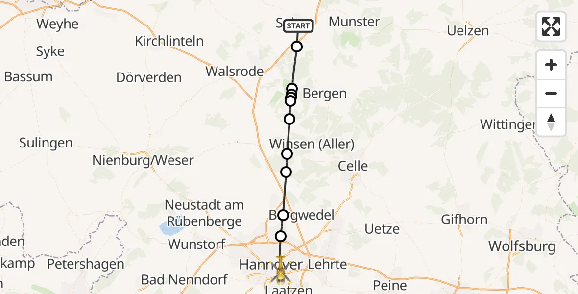 Flugroute Rettungshubschrauber Soltau - Hannover, 19 Juni 2026, 12:57