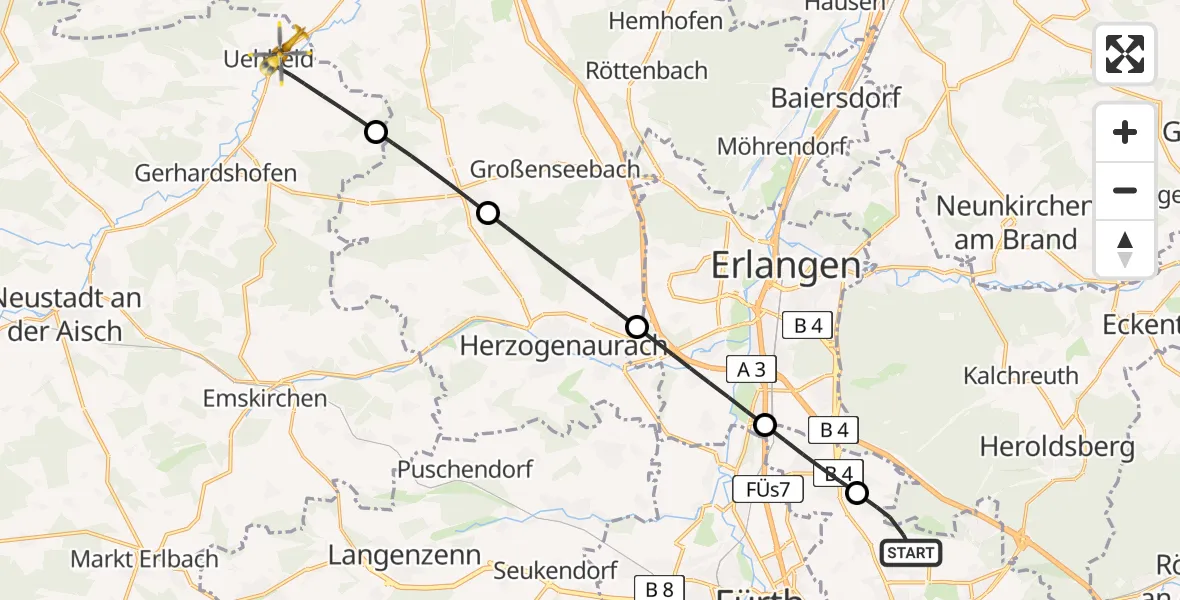 Flugroute Rettungshubschrauber Flughafen Nuremberg - Uehlfeld, 19 Juni 2026, 13:13