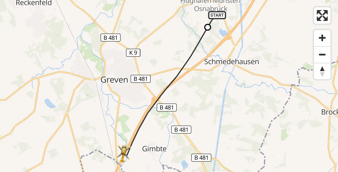 Flugroute Ambulanzhubschrauber Christoph  Westfalen-ADAC - Greven, 19 Juni 2026, 13:14