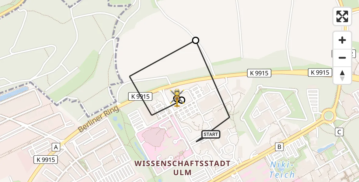 Flugroute Rettungshubschrauber Ulm Military Hospital Emergency - ADAC Air Rescue Station Ulm (Christoph 22), 19 Juni 2026, 13:14