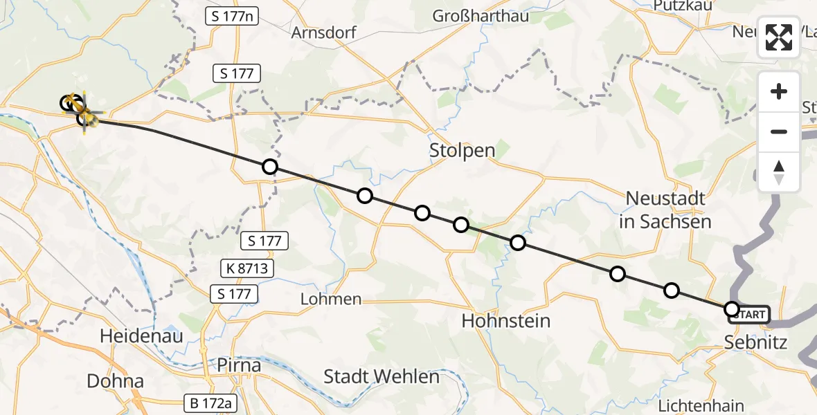 Flugroute Rettungshubschrauber Saxon Switzerland Clinic Sebnitz Hubschrauberlandeplatz - Weißer Hirsch Hospital, 19 Juni 2026, 13:20
