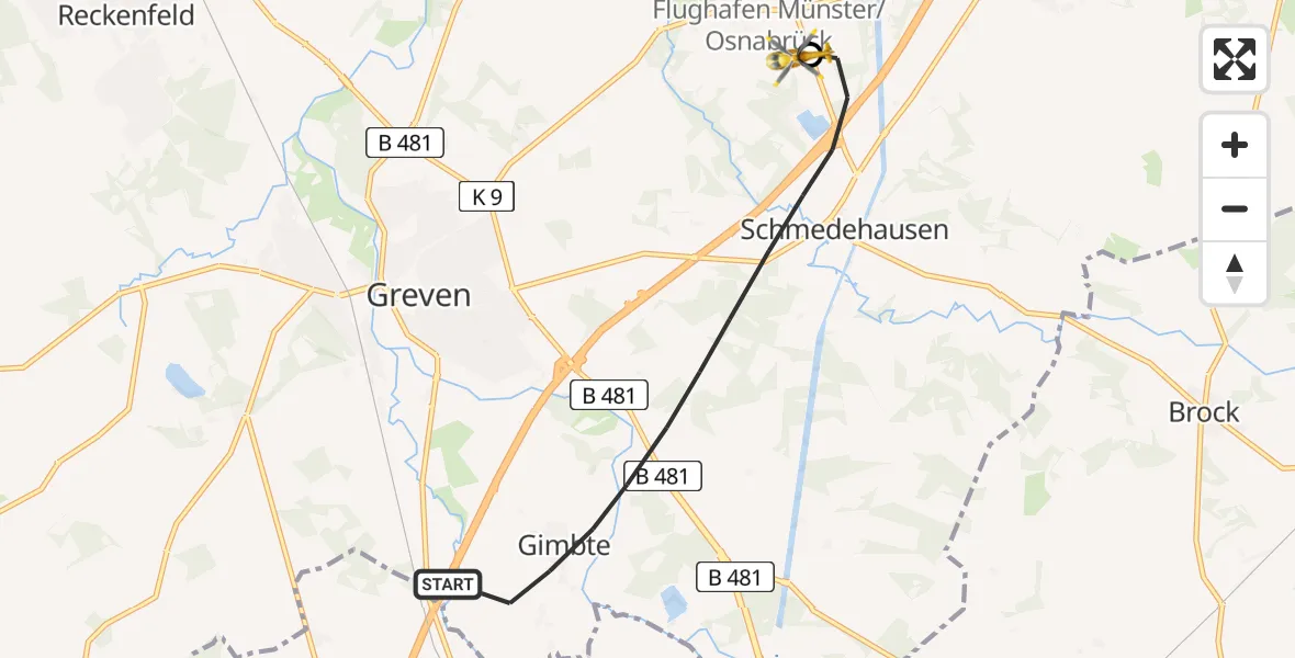 Flugroute Ambulanzhubschrauber Greven - Christoph  Westfalen-ADAC, 19 Juni 2026, 13:39