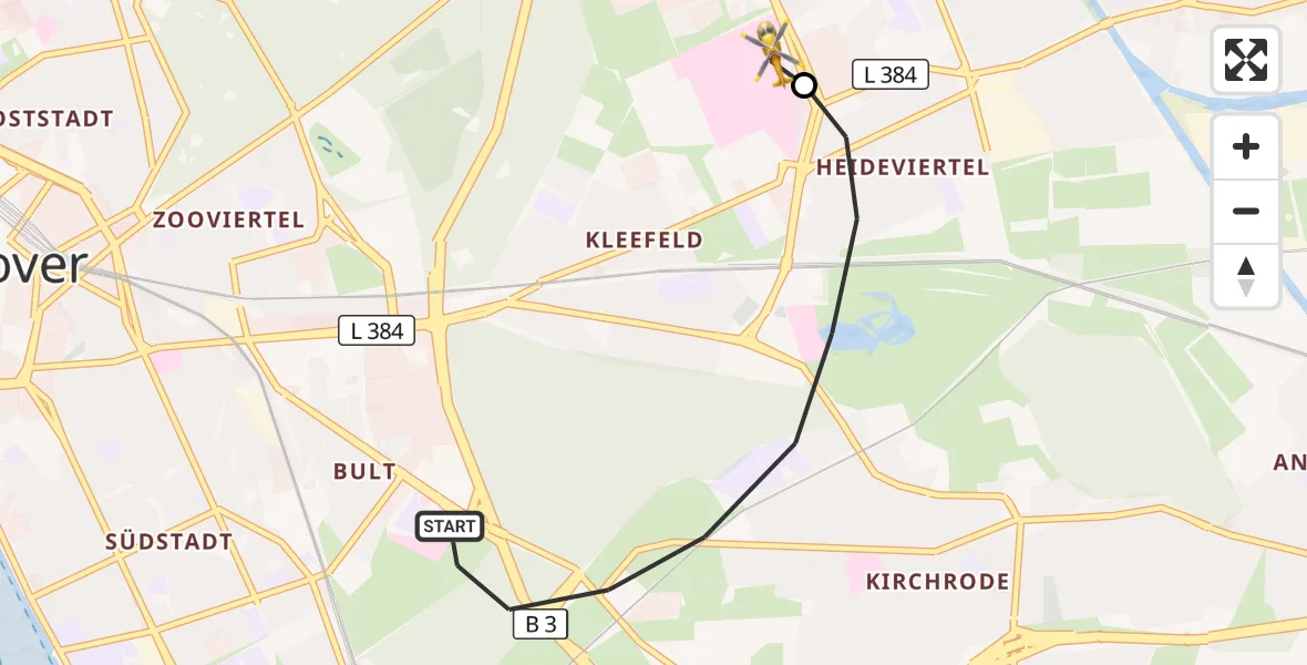 Flugroute Rettungshubschrauber Hannover - Hannover Luftrettung Hubschrauberlandeplatz (Christoph 4), 19 Juni 2026, 13:41