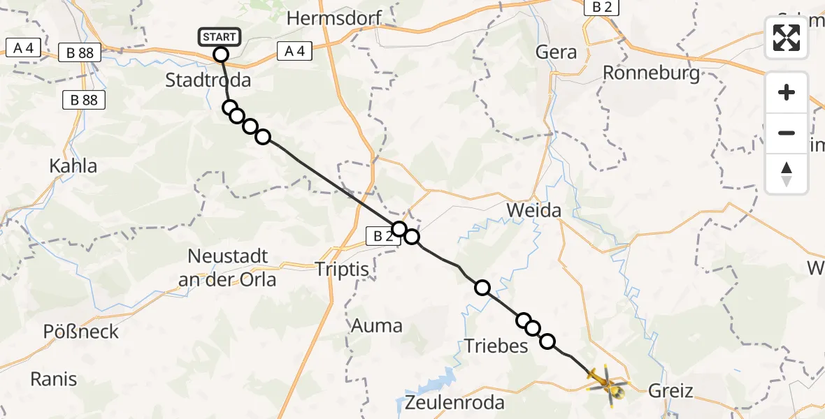 Flugroute Rettungshubschrauber Ruttersdorf-Lotschen - Langenwetzendorf, 19 Juni 2026, 13:41