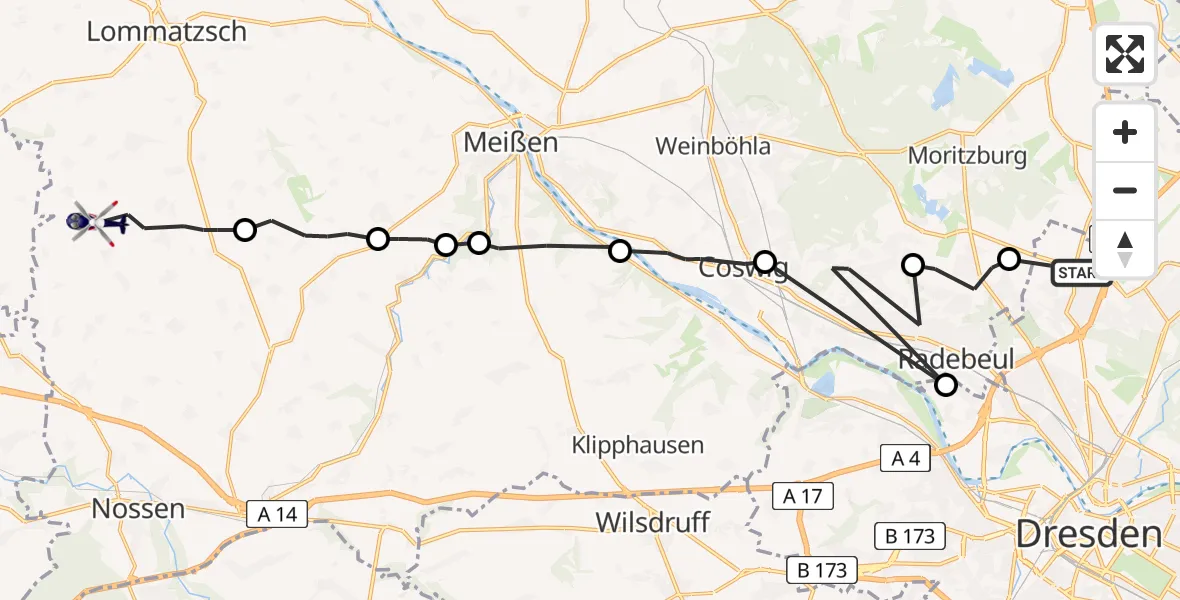 Flugroute Polizeihubschrauber Dresden - Nossen, 19 Juni 2026, 13:46
