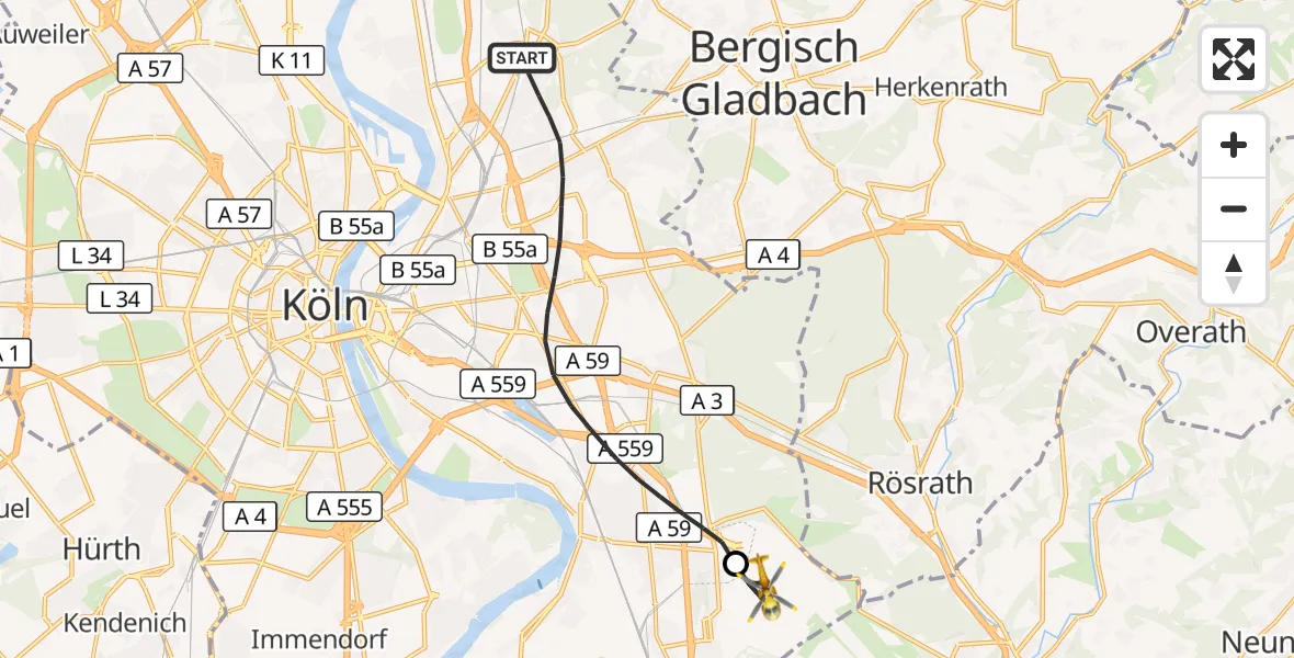 Flugroute Rettungshubschrauber Köln - Köln Bonn Flughafen, 19 Juni 2026, 13:48