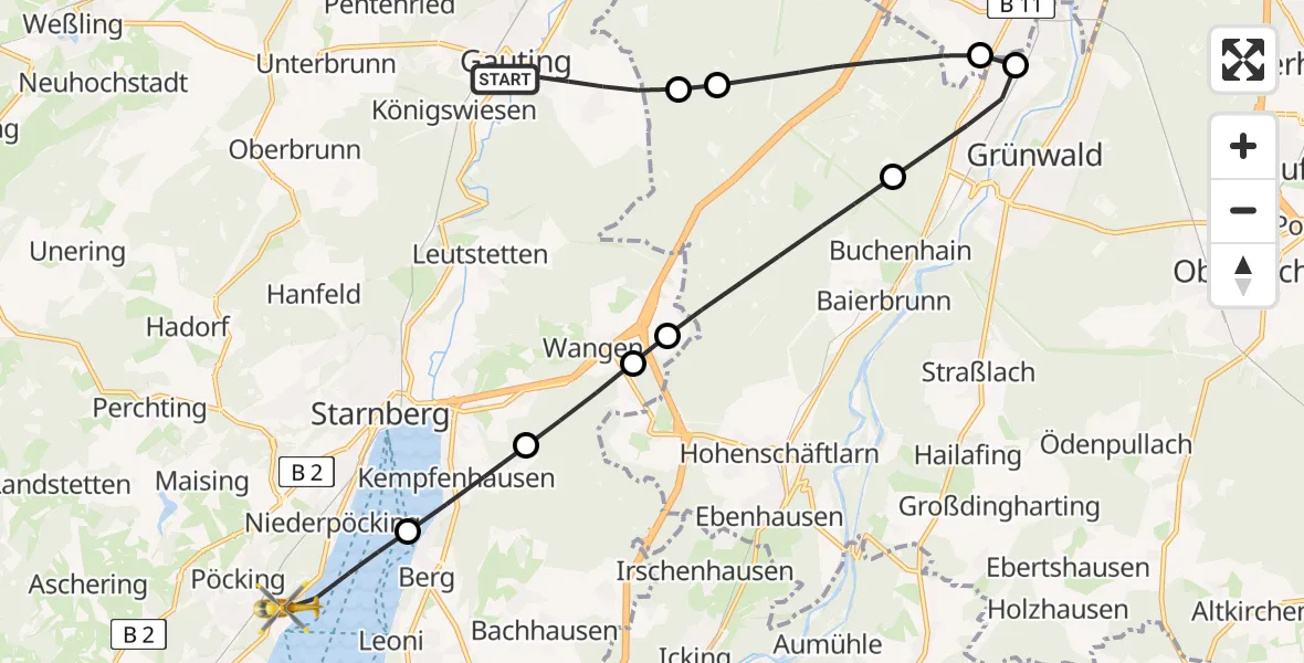 Flugroute Rettungshubschrauber Gauting - Pöcking, 19 Juni 2026, 13:52