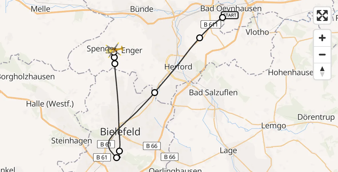 Flugroute Rettungshubschrauber Bad Oeynhausen - Enger, 19 Juni 2026, 13:55