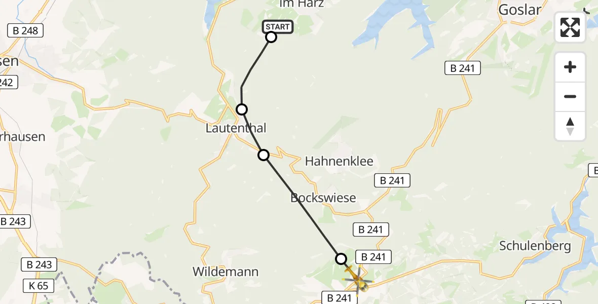 Flugroute Rettungshubschrauber Langelsheim - Clausthal-Zellerfeld, 19 Juni 2026, 14:10