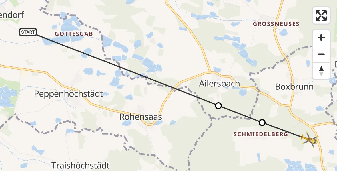 Flugroute Rettungshubschrauber Uehlfeld - Weisendorf, 19 Juni 2026, 14:12