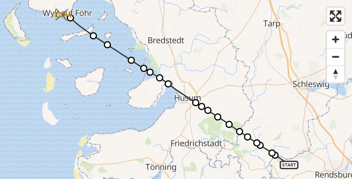 Flugroute Rettungshubschrauber Königshügel - Wyk auf Föhr, 19 Juni 2026, 14:26