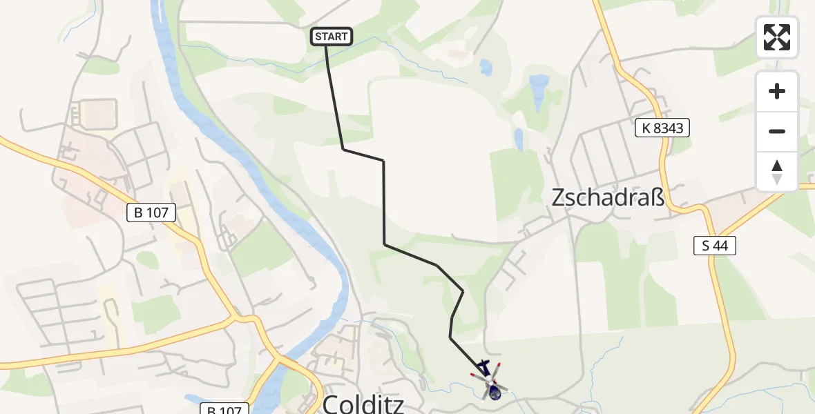 Flugroute Polizeihubschrauber Colditz - Colditz, 19 Juni 2026, 14:30