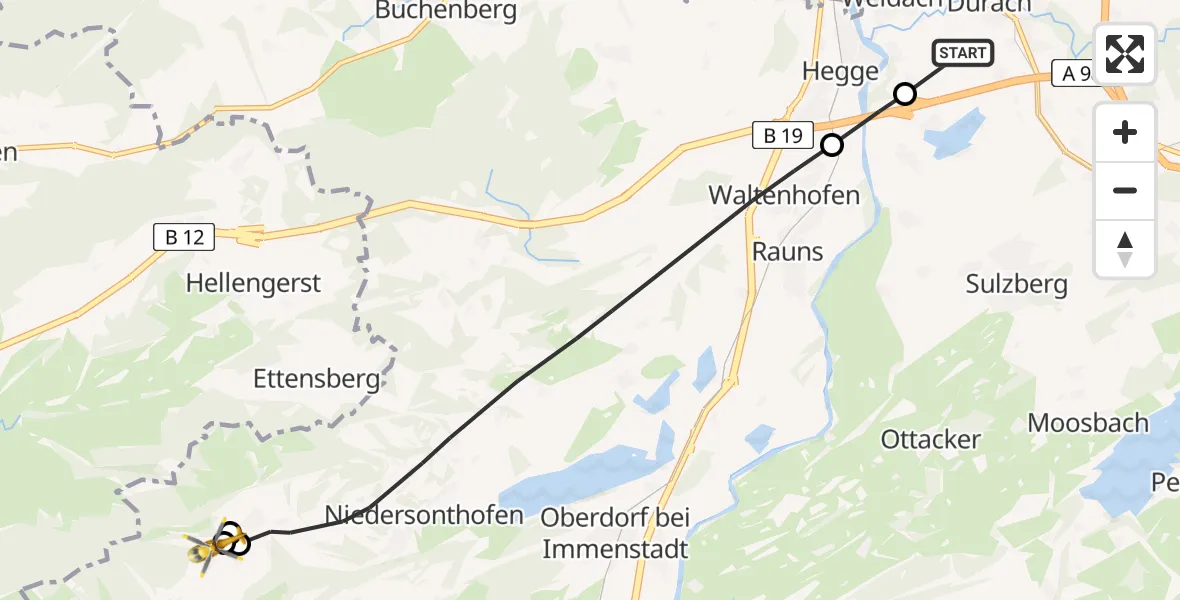 Flugroute Rettungshubschrauber Kempten-Durach Flugplatz - Immenstadt i.Allgäu, 19 Juni 2026, 14:32