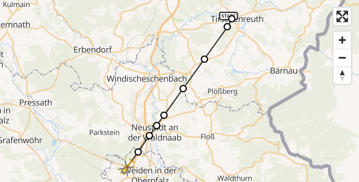 Flugroute Rettungshubschrauber Tirschenreuth - Weiden i.d.OPf., 19 Juni 2026, 14:48