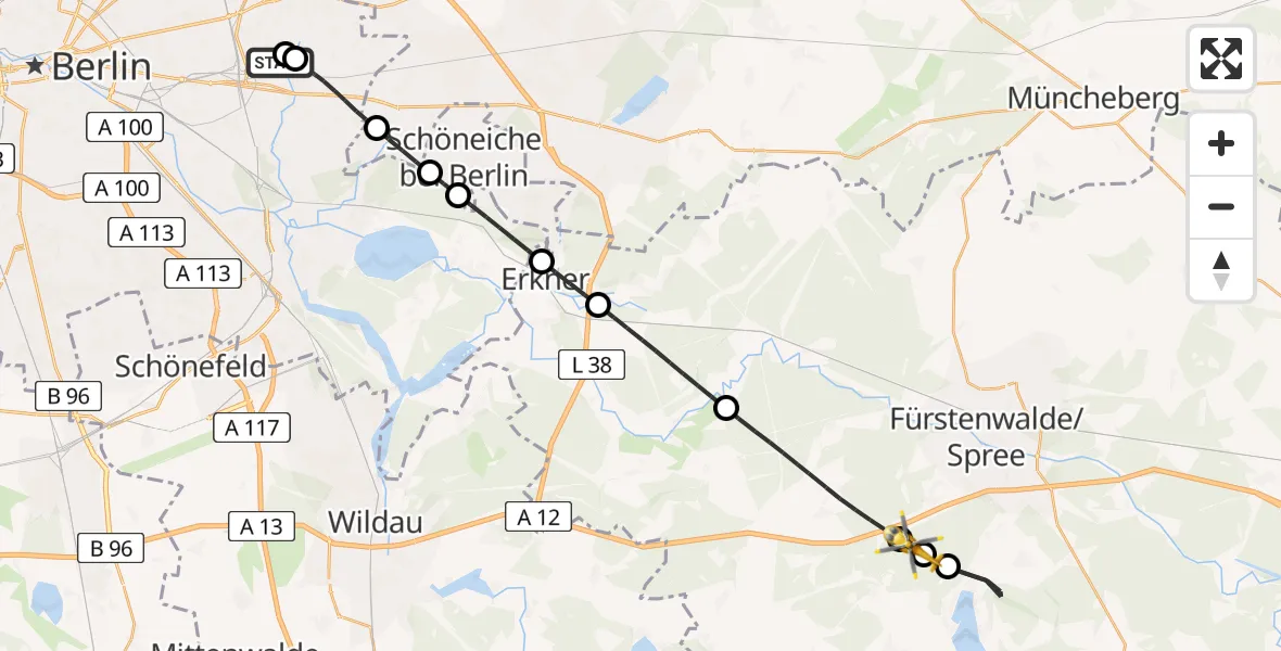 Flugroute Rettungshubschrauber Berlin Emergency Hospital - Rauen, 19 Juni 2026, 14:57