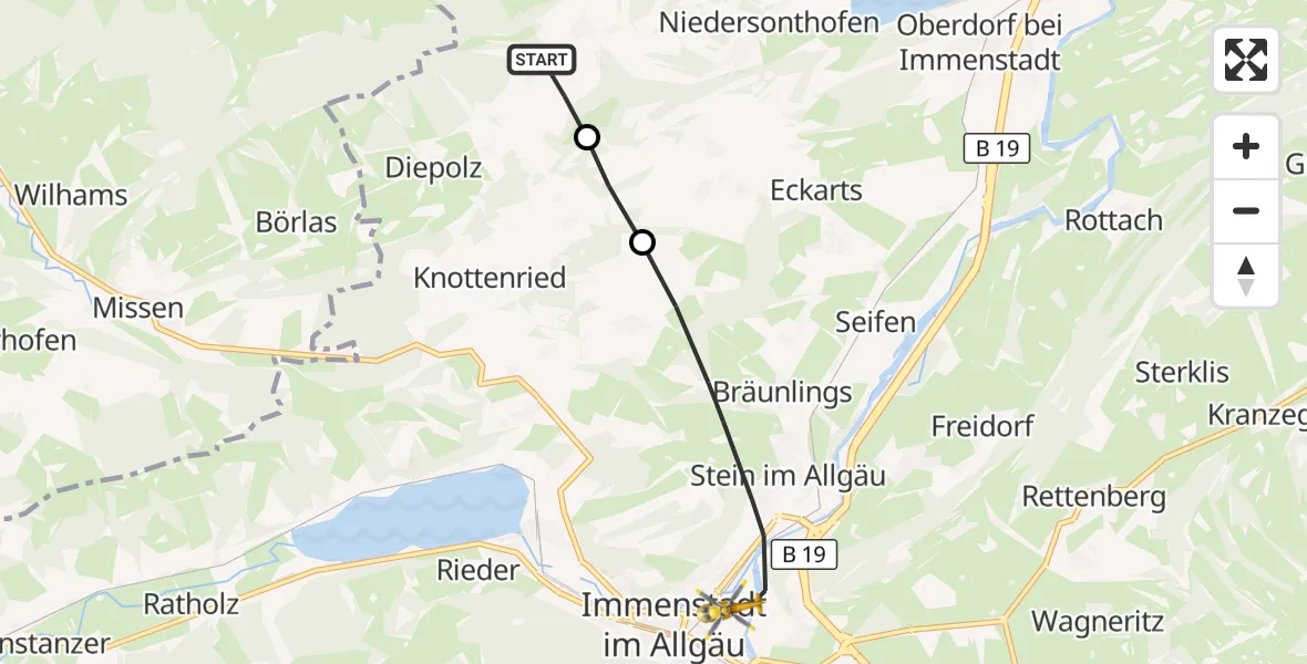 Flugroute Rettungshubschrauber Immenstadt i.Allgäu - Immenstadt i.Allgäu, 19 Juni 2026, 14:58