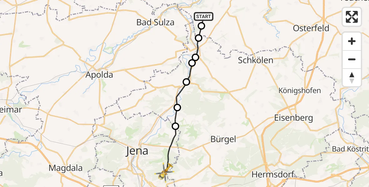 Flugroute Rettungshubschrauber Naumburg (Saale) - Jena, 19 Juni 2026, 15:08