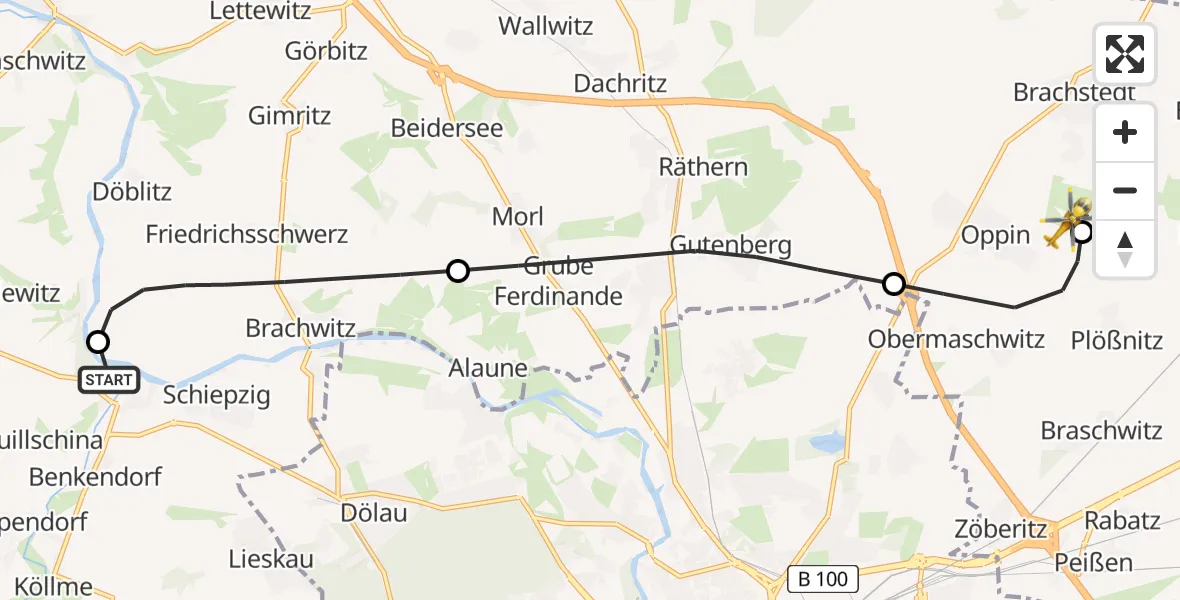 Flugroute Rettungshubschrauber Salzatal - Halle-Oppin Flugplatz, 19 Juni 2026, 15:11