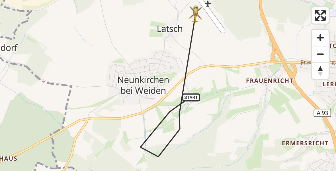 Flugroute Rettungshubschrauber Weiden i.d.OPf. - Weiden in der Oberpfalz Flugplatz, 19 Juni 2026, 15:20