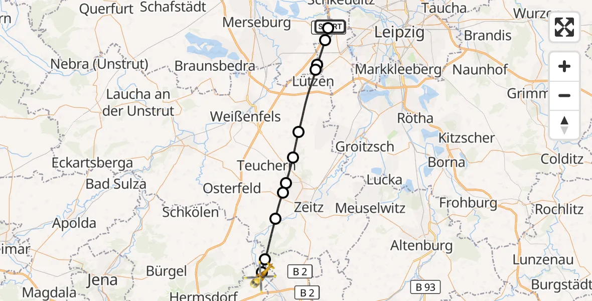 Flugroute Rettungshubschrauber ADAC Air Rescue Station Leipzig/Schkeuditz-Dölzig Hubschrauberlandeplatz (Christoph 61) - Bad Köstritz, 19 Juni 2026, 15:29