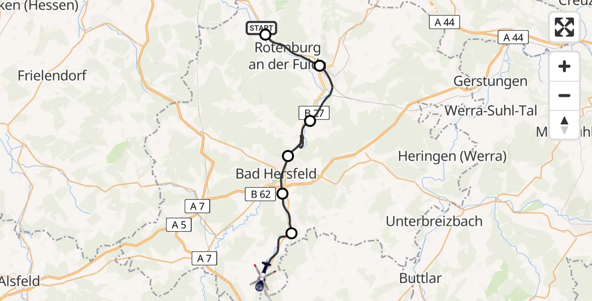 Flugroute Polizeihubschrauber Alheim - Haunetal, 19 Juni 2026, 15:31