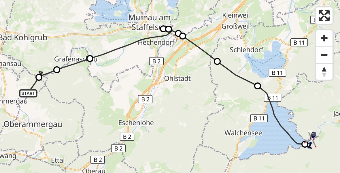 Flugroute Polizeihubschrauber Unterammergau - Jachenau, 19 Juni 2026, 15:36