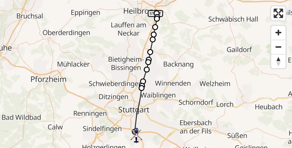 Flugroute Polizeihubschrauber Weinsberg - Flughafen Stuttgart, 19 Juni 2026, 15:47