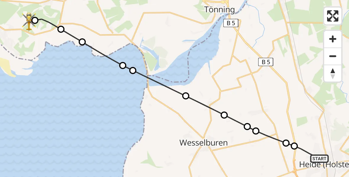 Flugroute Rettungshubschrauber Heide - Sankt Peter-Ording Flughafen, 19 Juni 2026, 16:06