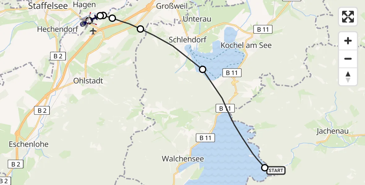 Flugroute Polizeihubschrauber Jachenau - Ohlstadt, 19 Juni 2026, 16:10